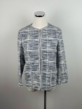 Max Studio Navy Blue White Tweed Jacket Women Size Small New With Tag